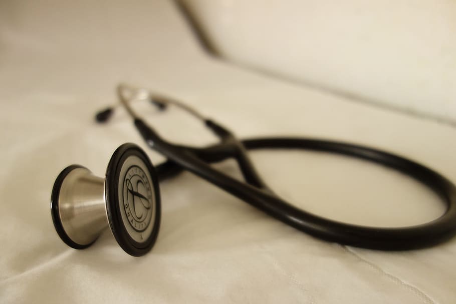 black, silver stethoscope, Stethoscope, Health, Care, doctor, health, care, healthcare and medicine, close-up, eyeglasses