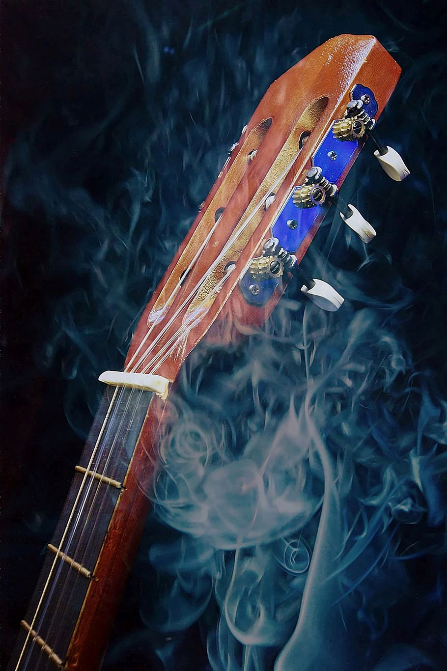 background, sound, music, smoke, art, stringed instrument, guitar, instrument, darkness, role