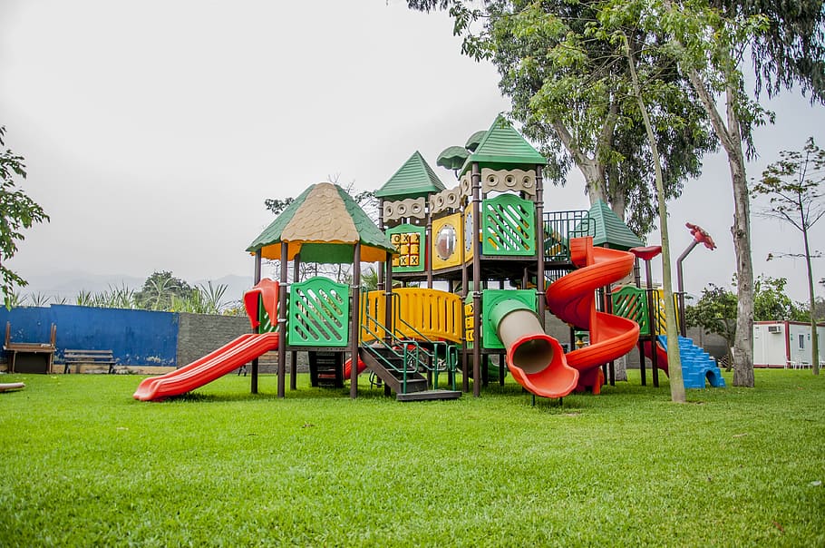 red, green, yellow, outdoor, playset, Fun, Game, Kids, Playground, outdoors