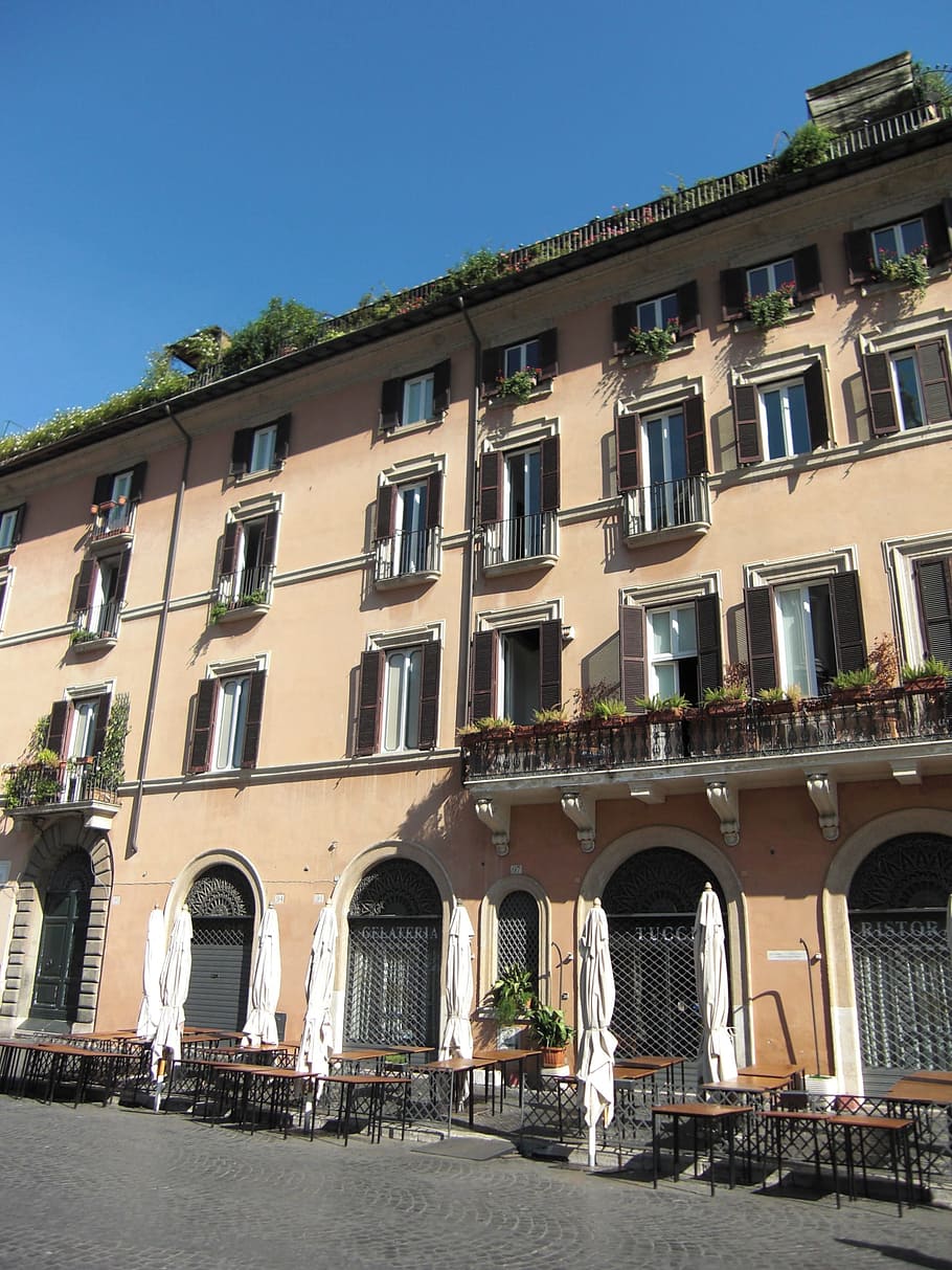Rome, Italy, Building, Architecture, rome, italy, piazza navona, window, building exterior, balcony, house
