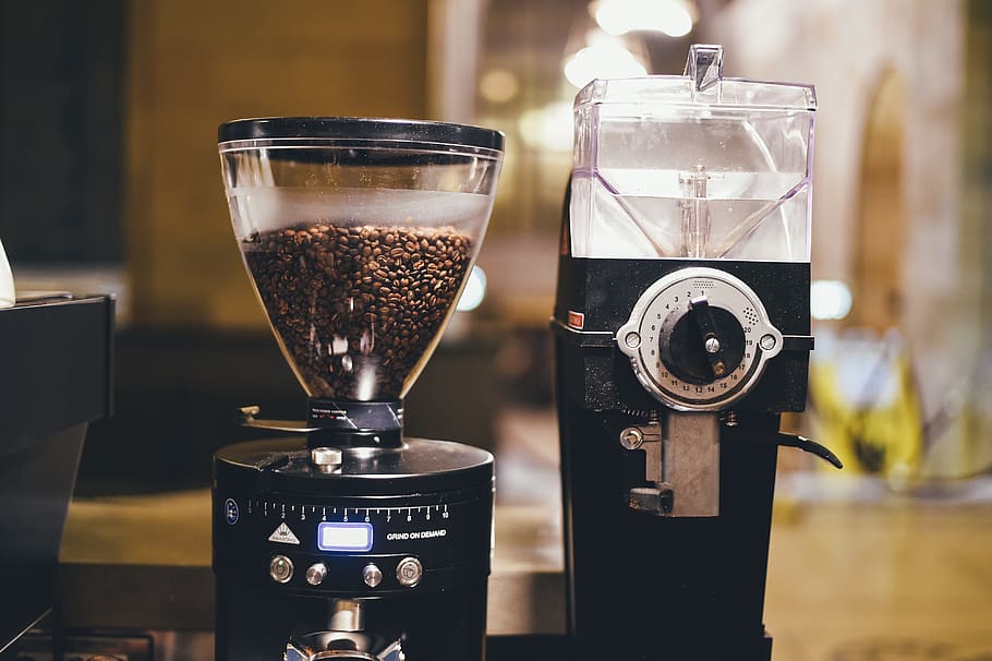 closeup, filled, black, coffee brewer, coffee, coffee beans, coffee grinder, coffee machine, drink, refreshment