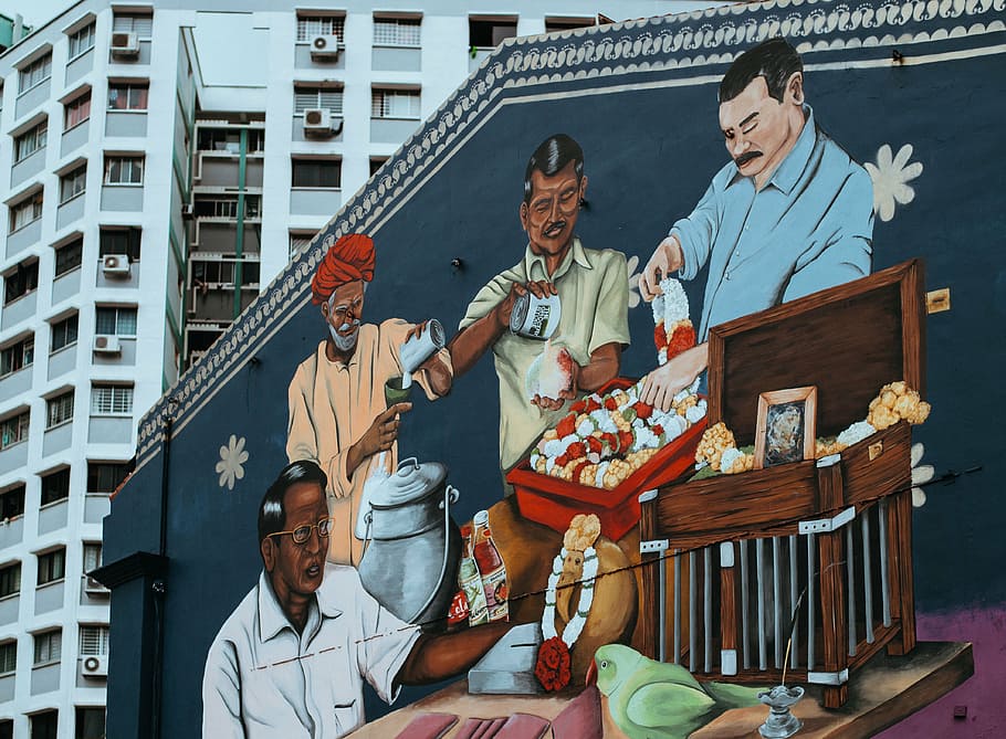 grafite de quatro homens, arquitetura, construção, infraestrutura, público, parede, arte, mural, pintura, pessoas