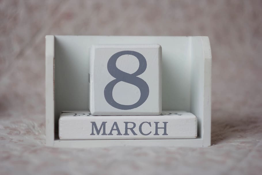 putih, kayu, maret 8 kubus, 8 Maret, hari perempuan, kalender, interior, simbol, wanita, elemen