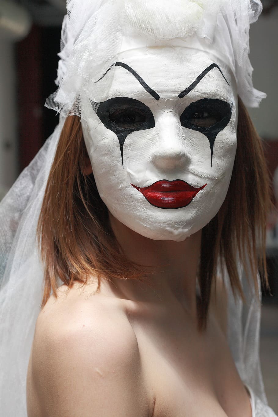 woman, wearing, face mask, taking, selfie, mask, paint, horror, women's, art