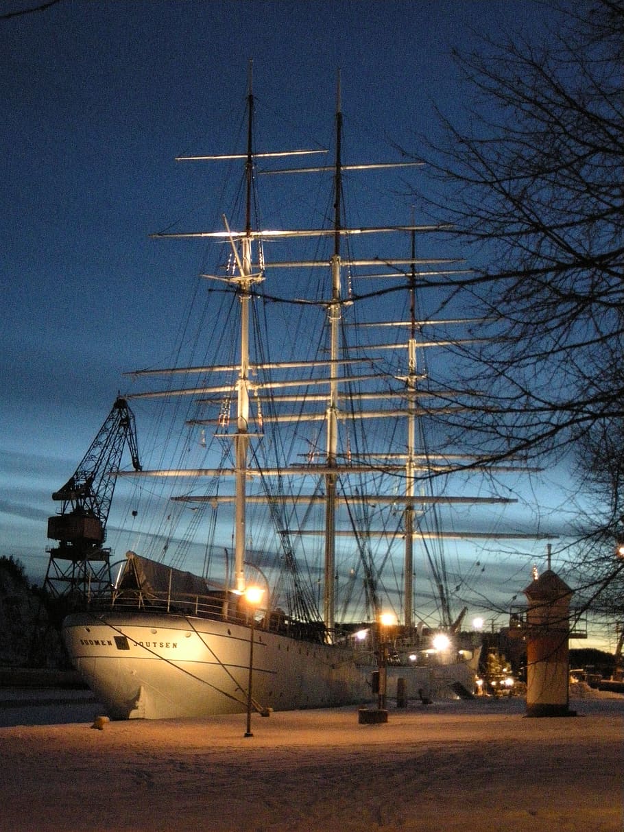 ship, finland swan, turku, finnish, landscape, night, museum, illuminated, sky, nautical vessel