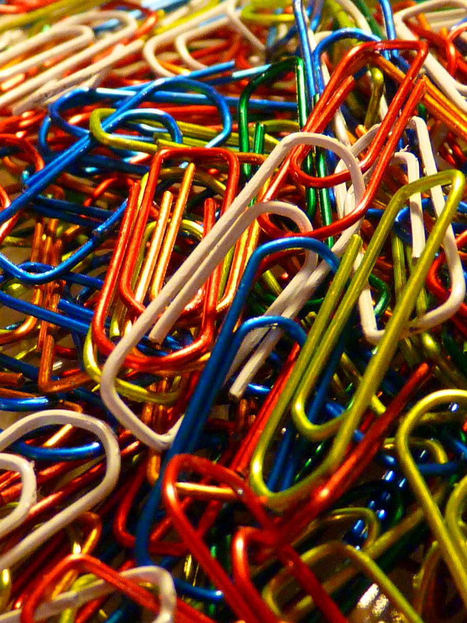 paperclip, office, metal, clip, stationery, stationery items, office supplies, paper clip, large group of objects, office supply