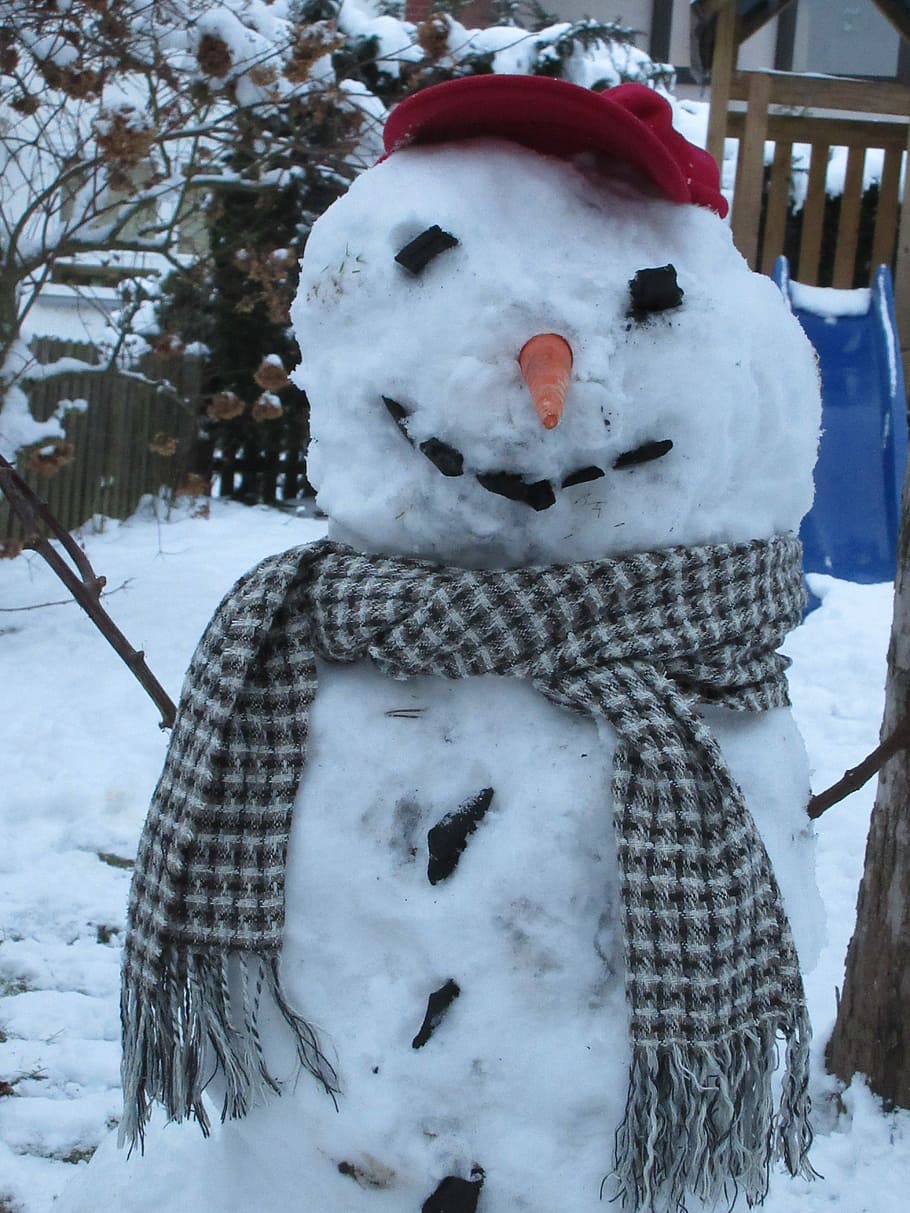 Snow Man, Winter, Scarf, Cold, snow, white, wintry, funny, happy holiday, cap