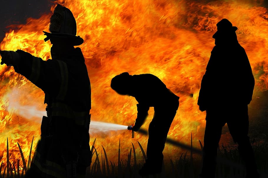 silhouette of firemen, Fire Fighter, Delete, fire, fire delete, fire fighting, fire extinguishing, firefighters, silhouette, burning