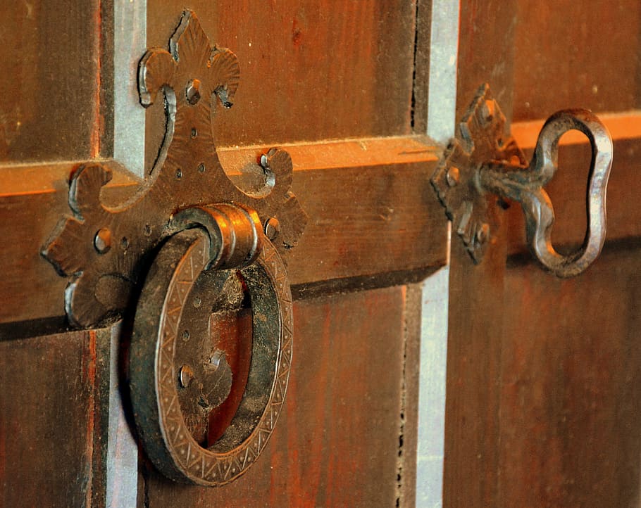 handle, door, medieval, castle, entry, ring, key, metal, close-up, entrance