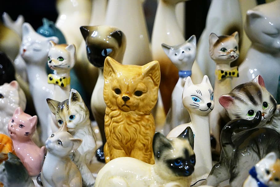 toys, cat, dog, ceramics, sculpture, representation, for sale, retail, figurine, art and craft