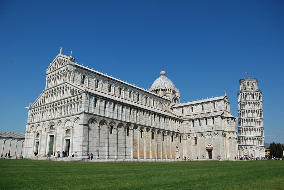 leaning, tower, pisa, blue, sky, italy, italia, baptistery, tuscany, the leaning tower