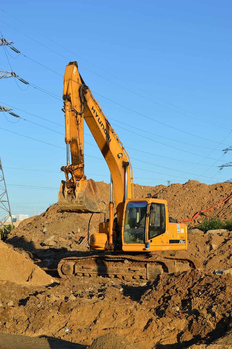 excavator, construction equipment, excavator digs, sand, special machinery, bucket, road repair, building an object, tractor, tractor digging