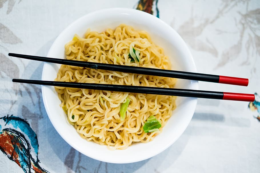 noodles, white, ceramic, bowl, black, chopsticks, food, ramen, cooking, japan