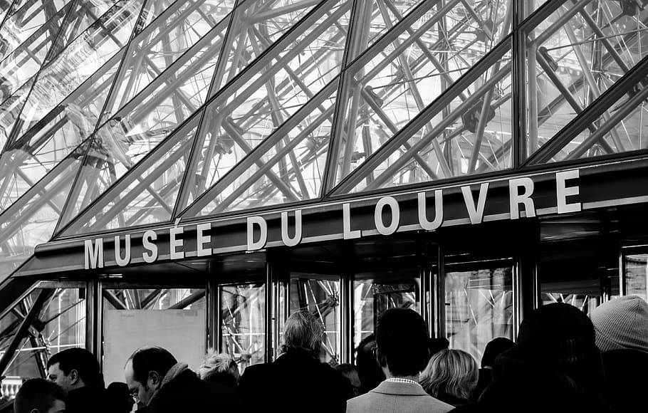 Paris, Louvre, Museum, Entrance, musée, white, nero, tourism, tourists, history