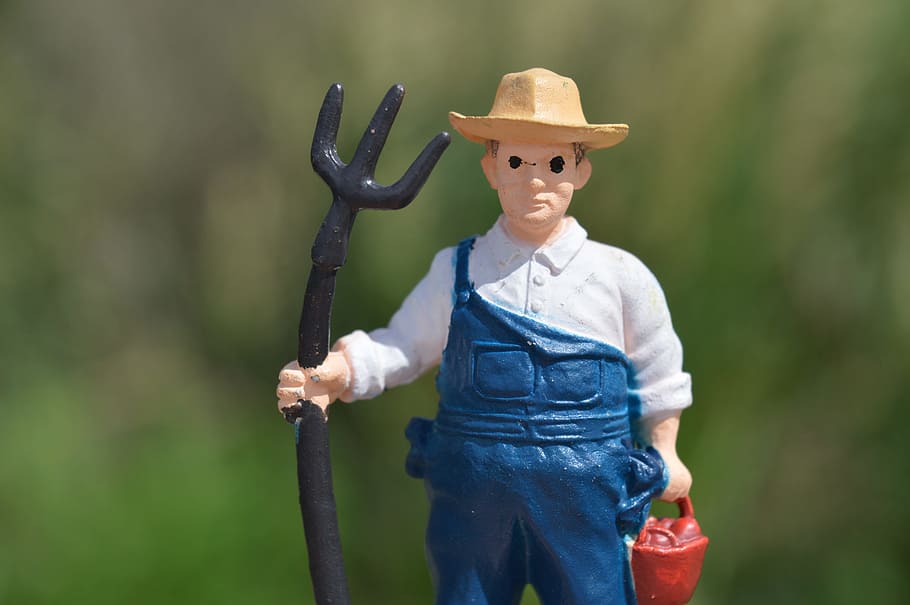 farmer, pitchfork, man, toy, action figure, farming, farm, harvest, worker, work