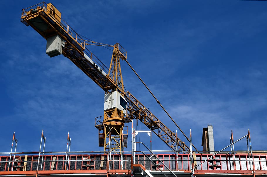 Crane, Technology, Sky, baukran, site, construction work, house construction, scaffold, scaffolding, construction