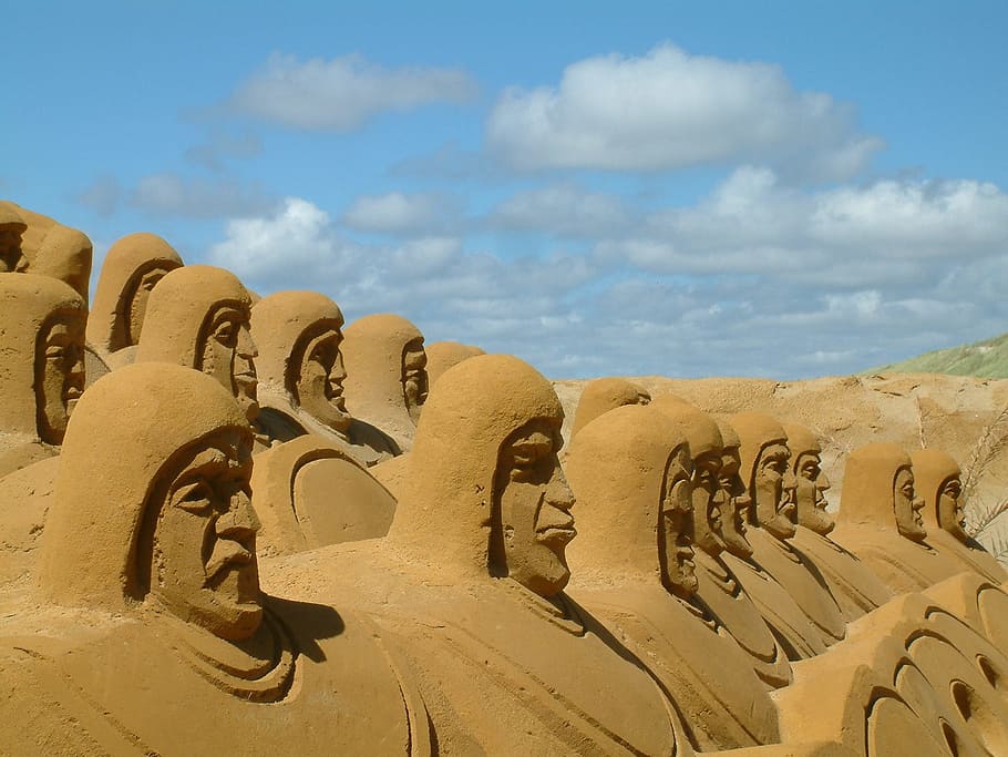 Sand Sculpture, Air, Sea, Army, Coast, beach, blue sky, clouds, skies, sand