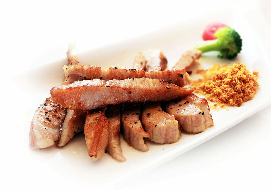 sliced, meats, white, plate, pork, matsusaka pig, iron cooking, wine duck breast, duck, care