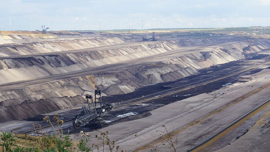 gray, concrete, road, daytime, open pit mining, brown coal, bucket wheel excavators, commodity, energy, removal
