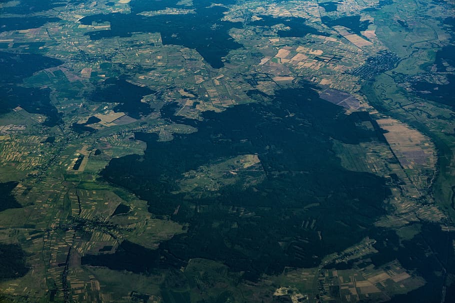 aerial, flight, view, city view, europe, forest, planet, ecology, air travel, green