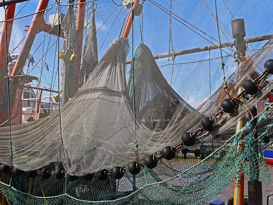 fishing net, port, dry, neuharlingersiel, sielhafen, cutter, crab fisherman, garnet, boom, north sea