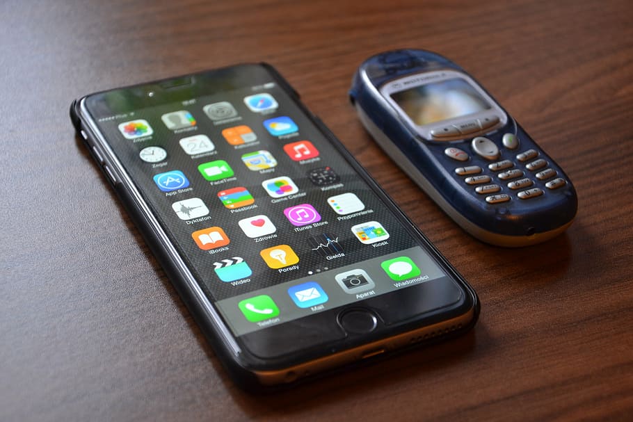 post-2014, post -2014 iphone, black, candybar phone, brown, wood surface, phone, apple, iphone, iphone 6