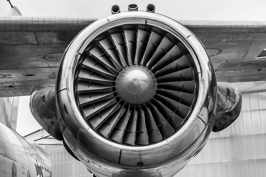 Foto en escala de grises, avión de una sola hélice, Fondo, textura, detalle, tecnología, turbina, avión, potencia, patrón