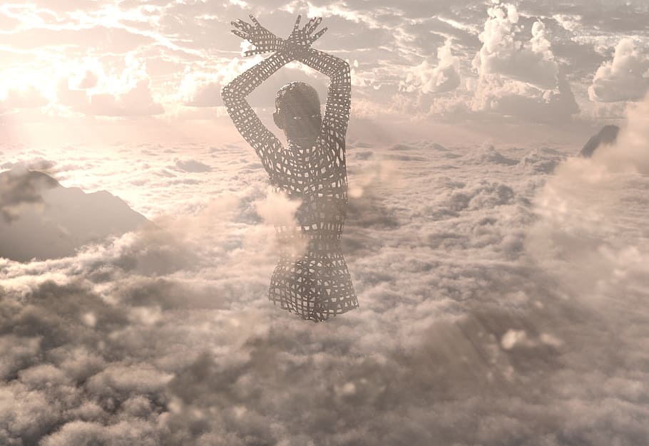 woman, clouds wallpaper, dom, beauty, clouds, back light, self-conscious, figure, sky, nature