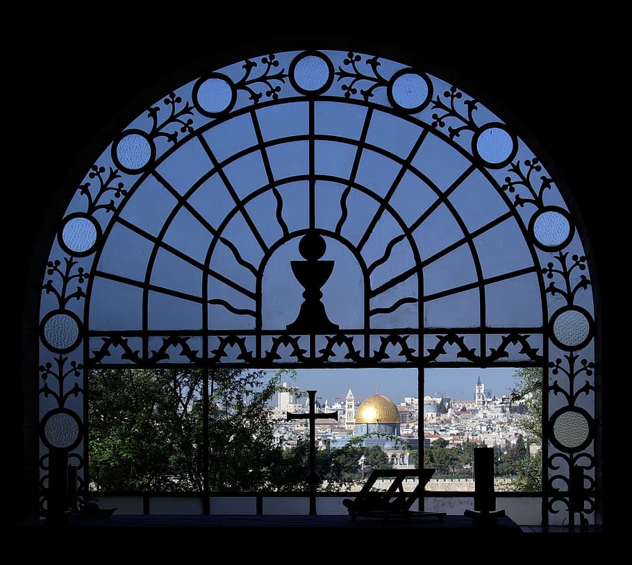 jerusalem, temple, dominus flevit, mount of olives, franciscan, holy, faith, religion, ornament, window