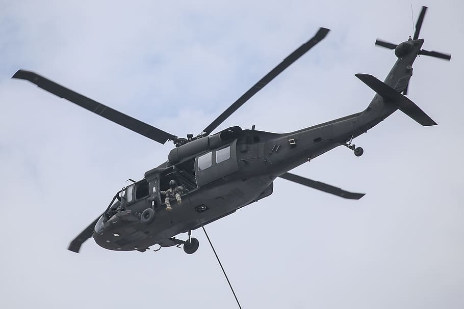 uh-60 blackhawk, flight, rope, spec ops, flying, aircraft, heli, helicopter, military, air vehicle