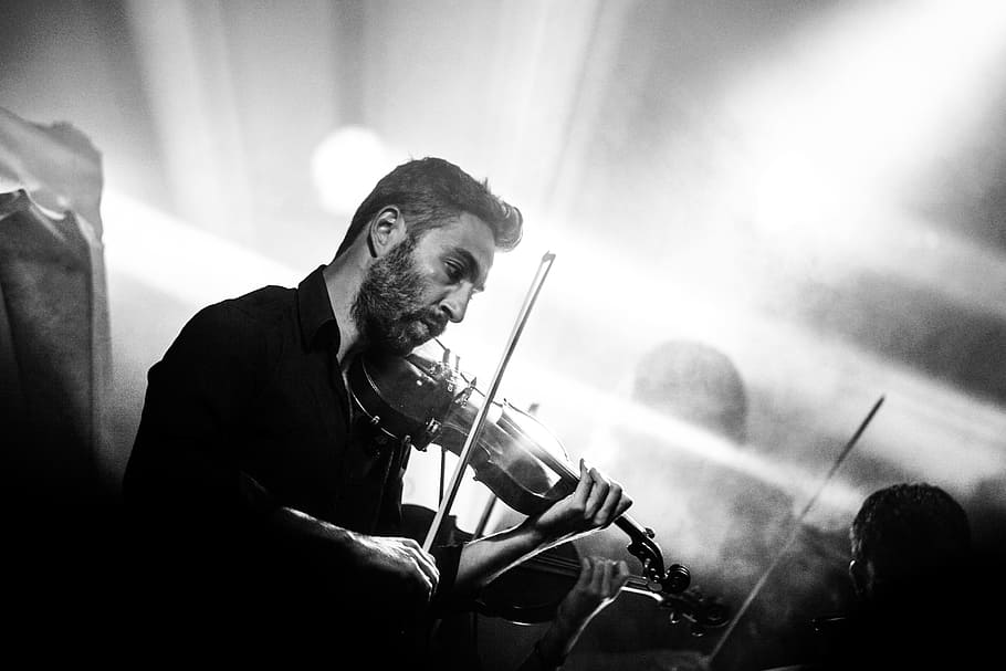 hombre, jugando, cartel de violín, violinista, concierto, música, jugador, violín, orquesta, músico