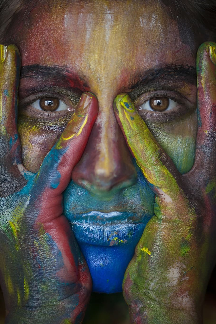 woman, face, painting, colors, portrait, macro, canon, coloring, multicolour, concept