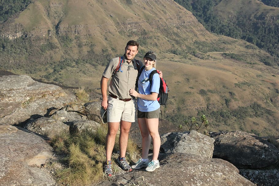 Mountain, Couple, South Africa, drakensberg, hiking, happy, woman, tourist, traveler, hill