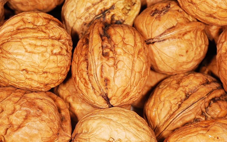 bunch, round, brown, nuts, walnut, walnuts, nut, healthy, natural, snack