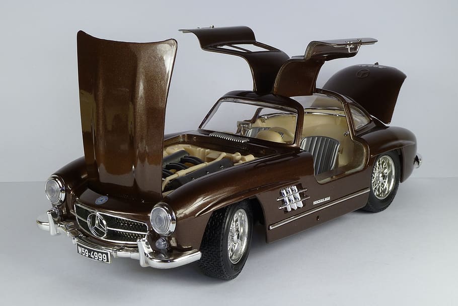 mercedes, 300 sl, gullwing, 1954, 300sl, 1x18, modelo de coche, bburago, disparo de estudio, fondo blanco