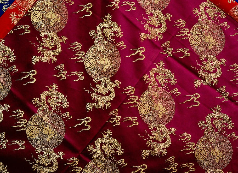 Fabrics, Nepal, Crafts, Silk, red, close-up, large group of objects, studio shot, chinese new year, full frame
