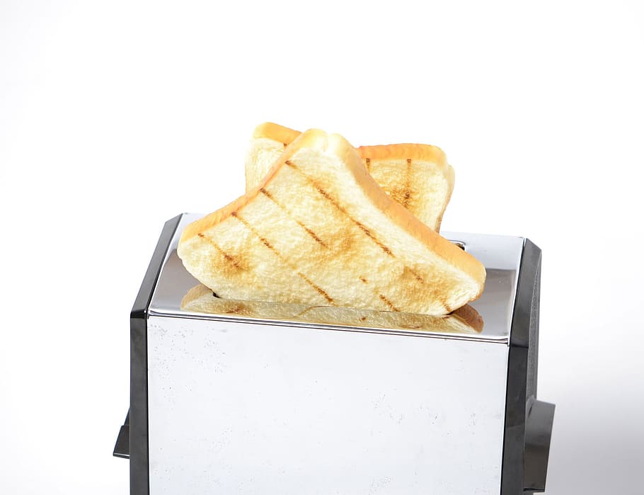 toaster, pop-up toaster, toast, slice, bread, food, white back, morning, lunch, snack