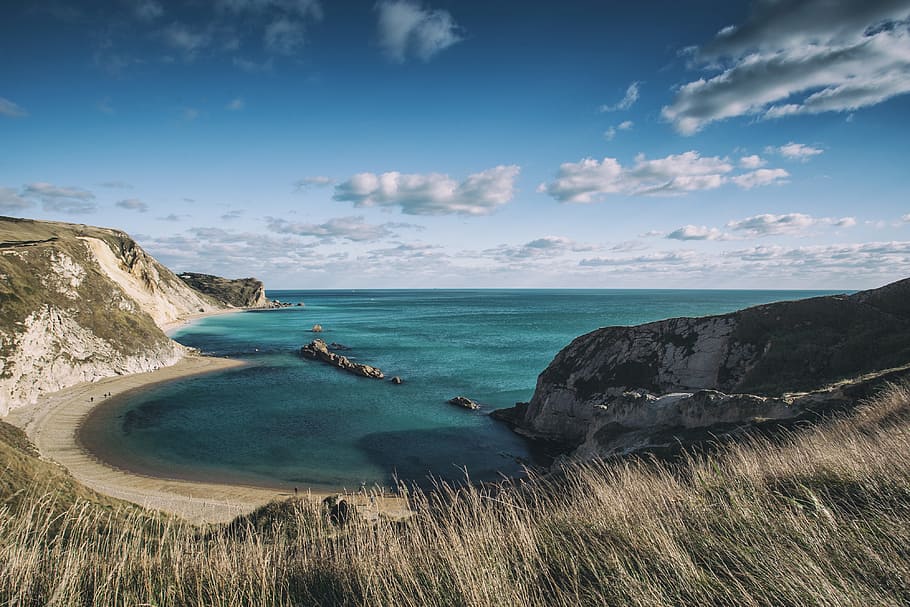 gran angular, toma de paisaje de ángulo, tomada, paisaje, tiro, Costa Jurásica, Dorset, Inglaterra, naturaleza, playa