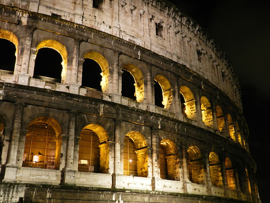 coliseo, roma, noche, luces, monumento, historia, el pasado, arco, antiguo, anfiteatro