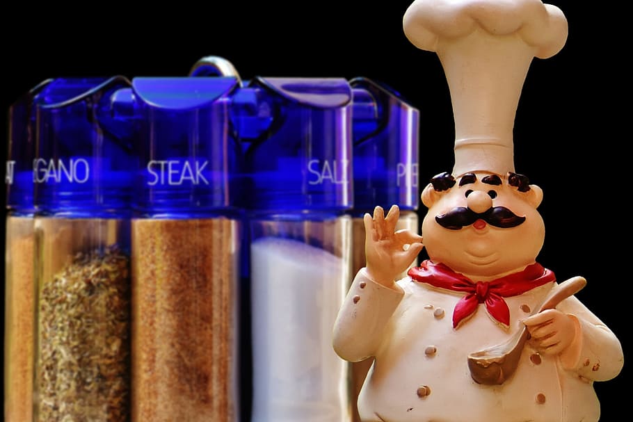 spice rack, cooking, figure, spices, preparation, eat, cook, ingredient, kitchen, human representation