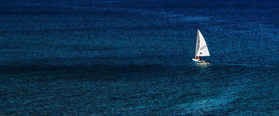 boat, sailboat, sea, blue, vastness, sailing, solitude, nautical vessel, transportation, water