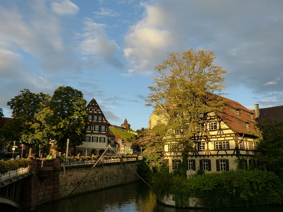 esslingen, cidade velha, treliça, casas, arquitetura, rio, história, casa, europa, cidade