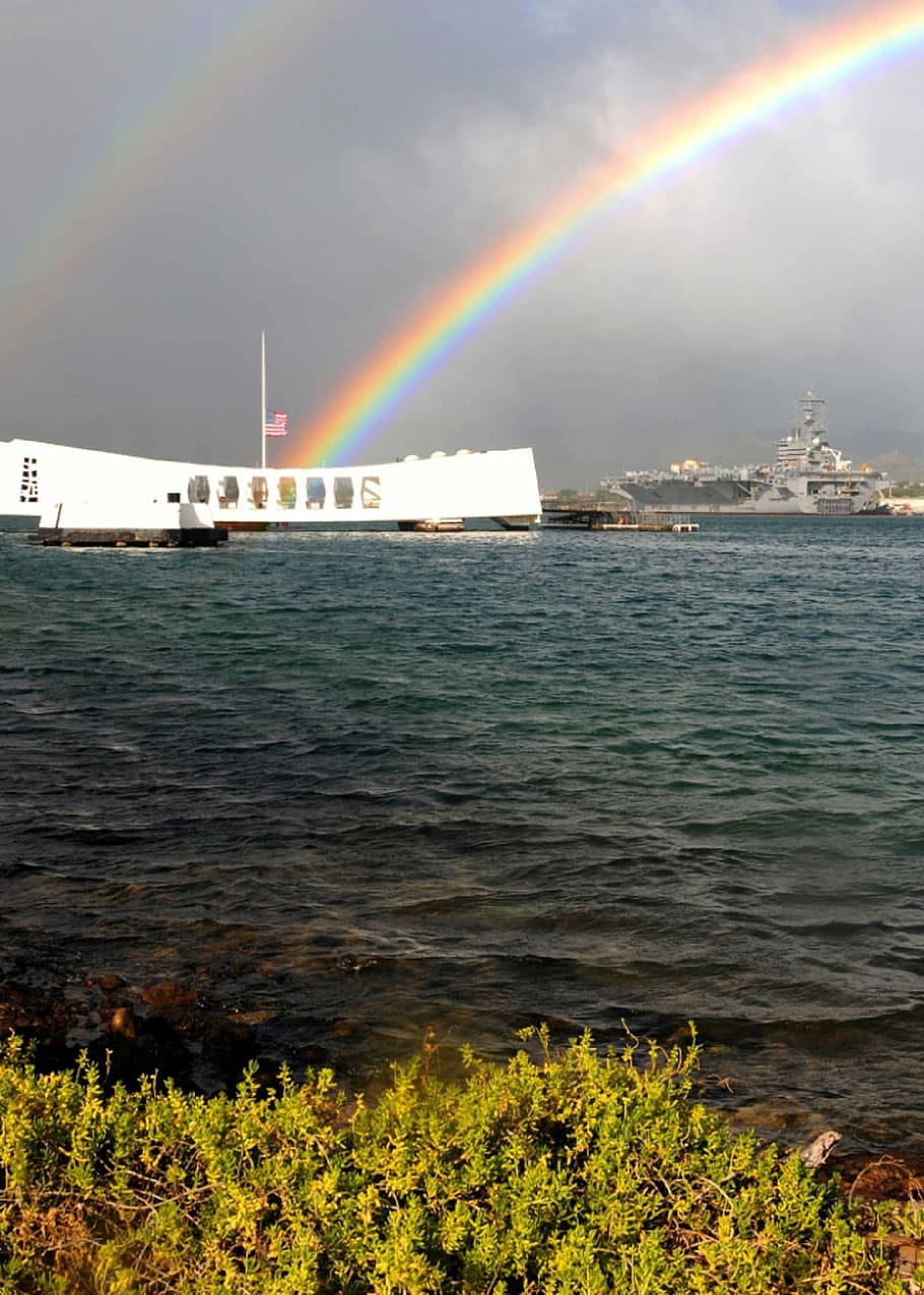 虹, ホノルル, メモリアル, USSアリゾナ, オアフ, ワイキキ, 風景, 旅行, ハワイ, アメリカ