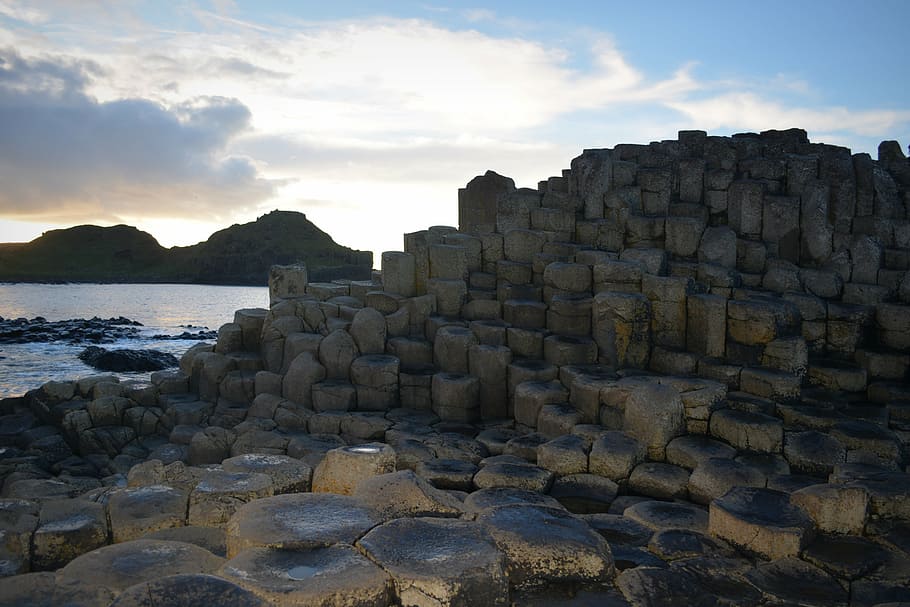 rock formation, body, water, giant's causeway, northern ireland, rocks, nature, unseco, sea, sky