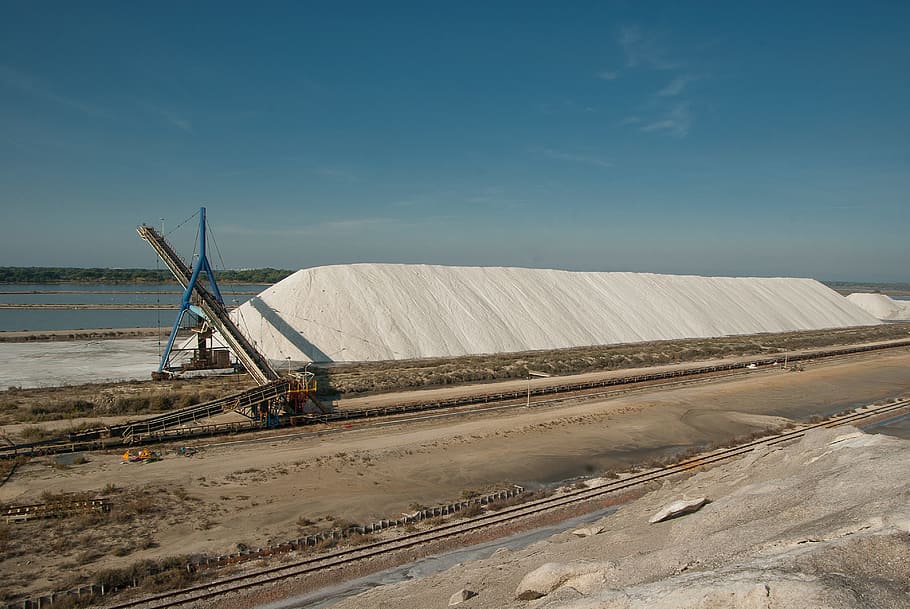 Camargue, Aigues-Mortes, Salt Marsh, salt mountain, industry, day, sky, outdoors, nature, fuel and power generation