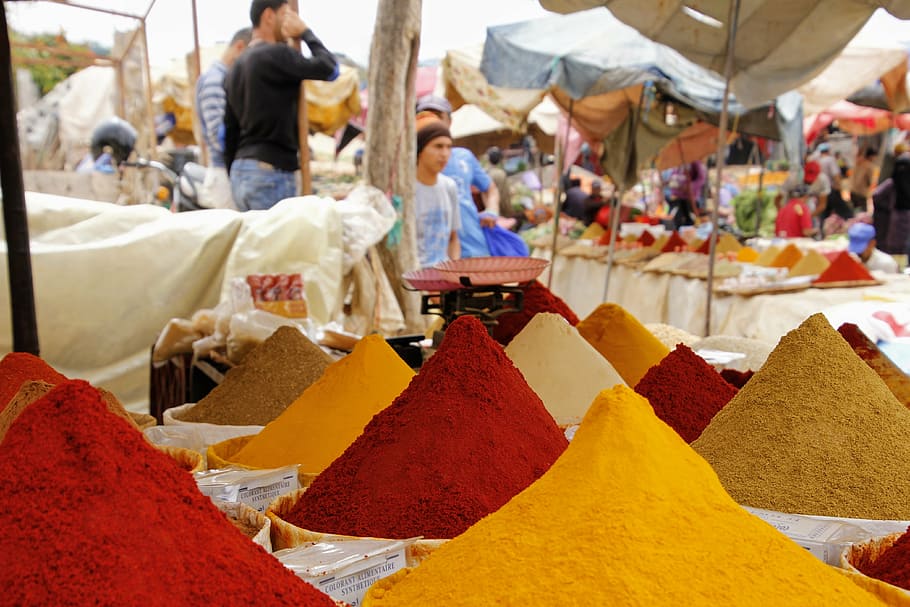closeup, photography, soil, market, spices, oriental, color, nutrition, food, market stall