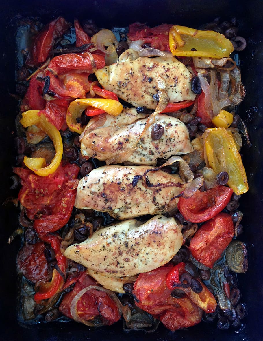chicken, oven, peppers, food, poultry, cooking, roast, food and drink, freshness, still life