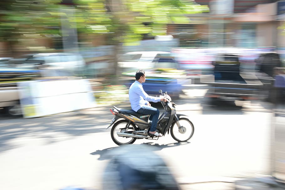 Panning, Motorcycle, Motor, Speed, motion, fast, motorbike, blur, man, transportation