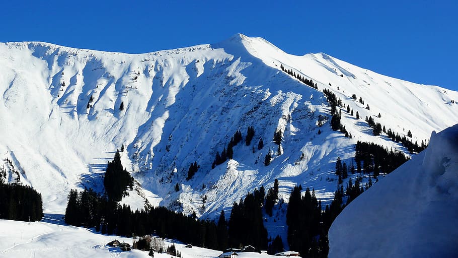 Invierno, montañas, nieve, invernal, alpino, zona de esquí, alpenblick, paisaje, austria, pista de esquí