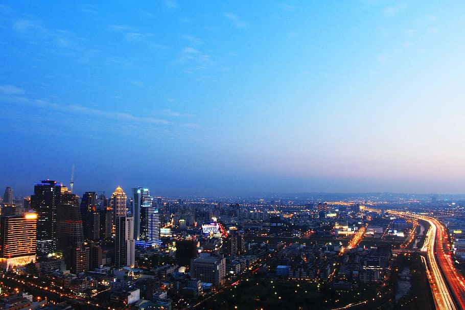 bird-eye, view photo, high, rise buildings, metropolitan, taichung city, dusk, cityscape, city, skyscraper